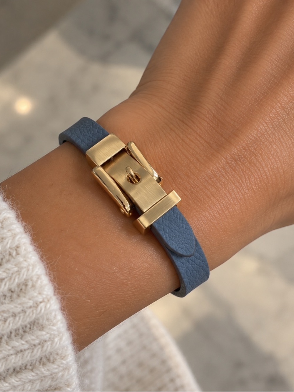 Nordstrom Blue Leather Bracelet with Gold Buckle